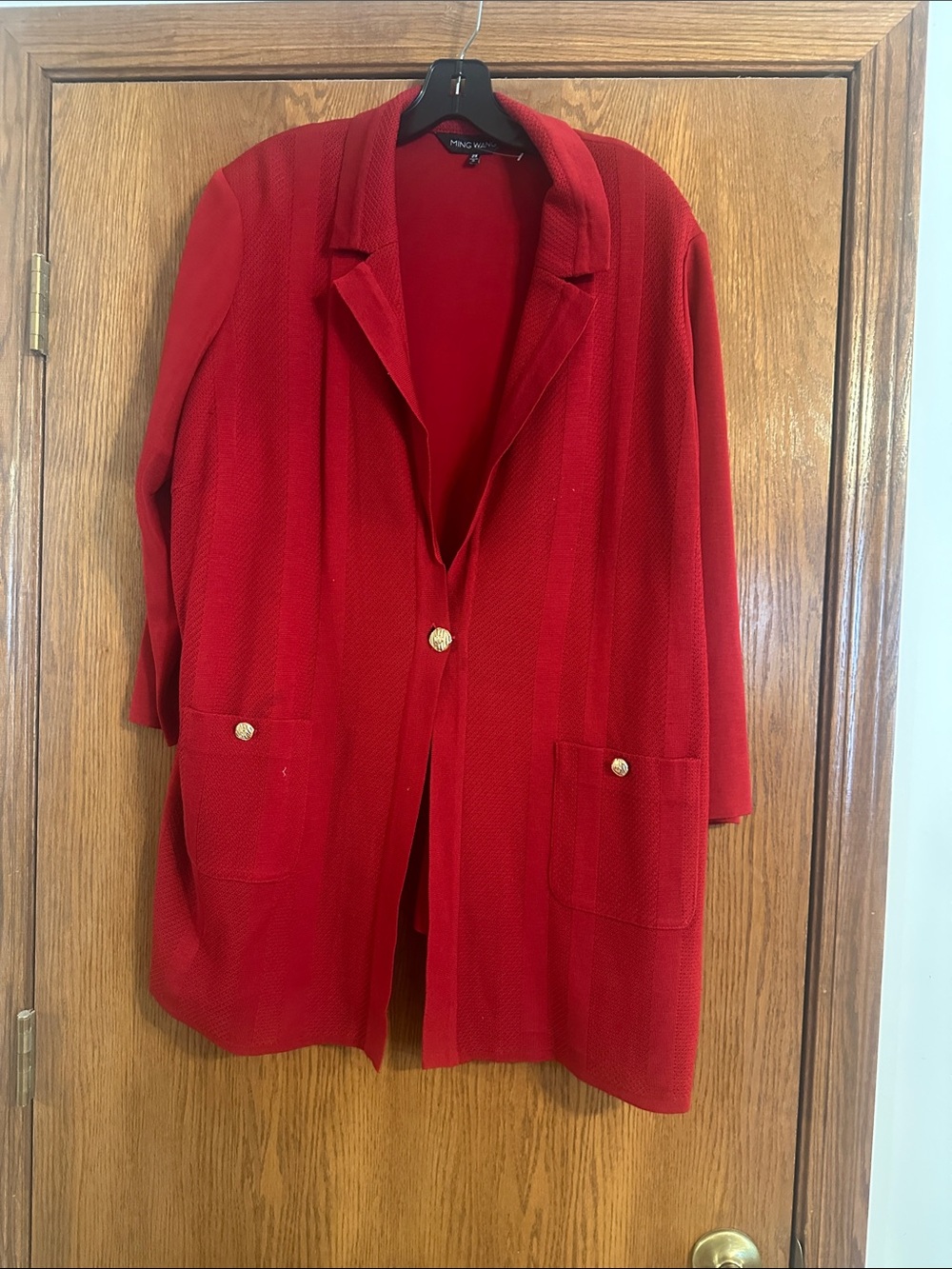 Ming Wang Bold Red Single-Button Blazer with Gold Buttons